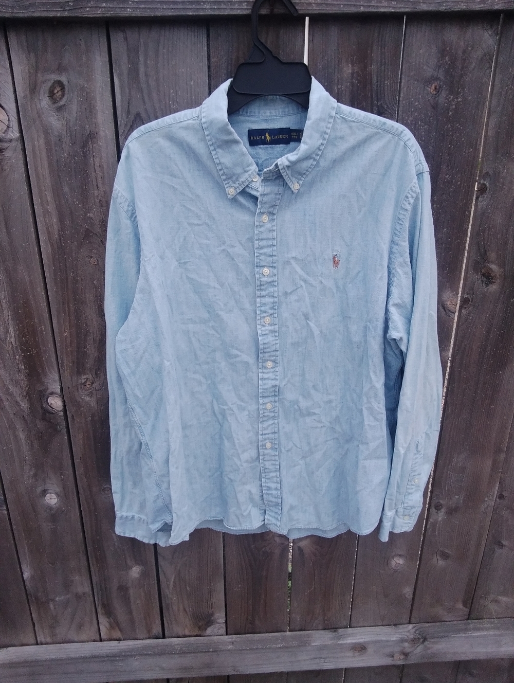 Vintage Ralph Lauren Denim Flesh Pony Light Blue Button-Down Cotton Shirt Men XX